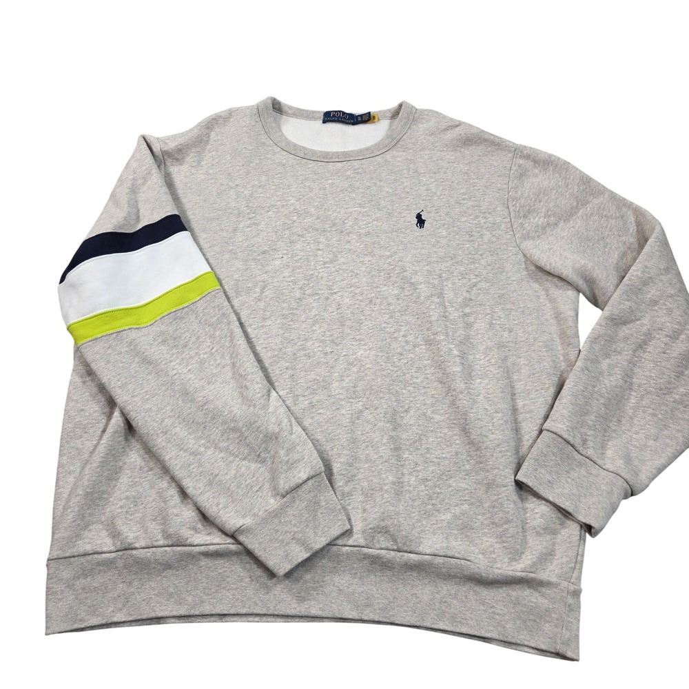 Polo Ralph Lauren US Open Sweatshirt Mens XL Gray Neon Yellow Tennis Crewneck